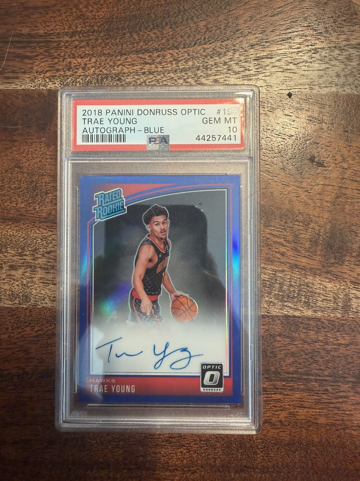 2018 PANINI DONRUSS OPTIC BLUE TRAE YOUNG 198 RC /49 PSA 10 W/ 10 AUTO view 1