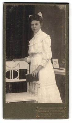 Photography Studio Herzig, Leisnig, Young Lady with Book and Chair 