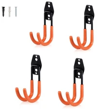 4 Pack Large J Garage Hooks, Heavy Duty Steel, Wall Mount, Tool Hangers, Bike