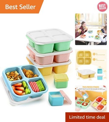 Vintage 4-Pack Reusable Snack Containers with Leakproof Sauce Cups for Travel