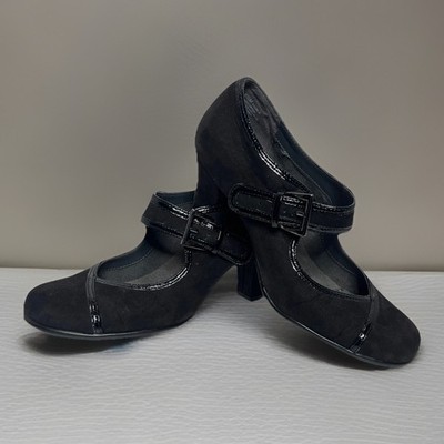 Aerosoles Heel Rest Black Suede Buckle Mary Janes Size 8.5. Very Nice.