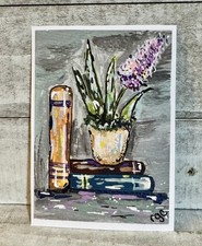 ACEO Original PRINT Flowers and Books, Colorful flower aceo, Floral Books