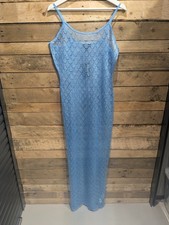 PrettyLittleThing Blue Sheer Glitter Knit Strappy Maxi Dress Size L (UK12-14)