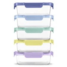 Ello Color Lock Glass Food Storage Containers 10Packs, Leak-Proof BPA-Free Lids
