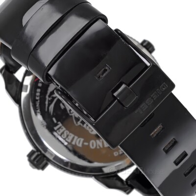 DIESEL Mini Daddy Mens Dual Time Watch, Glitz Crystal Dial, Black