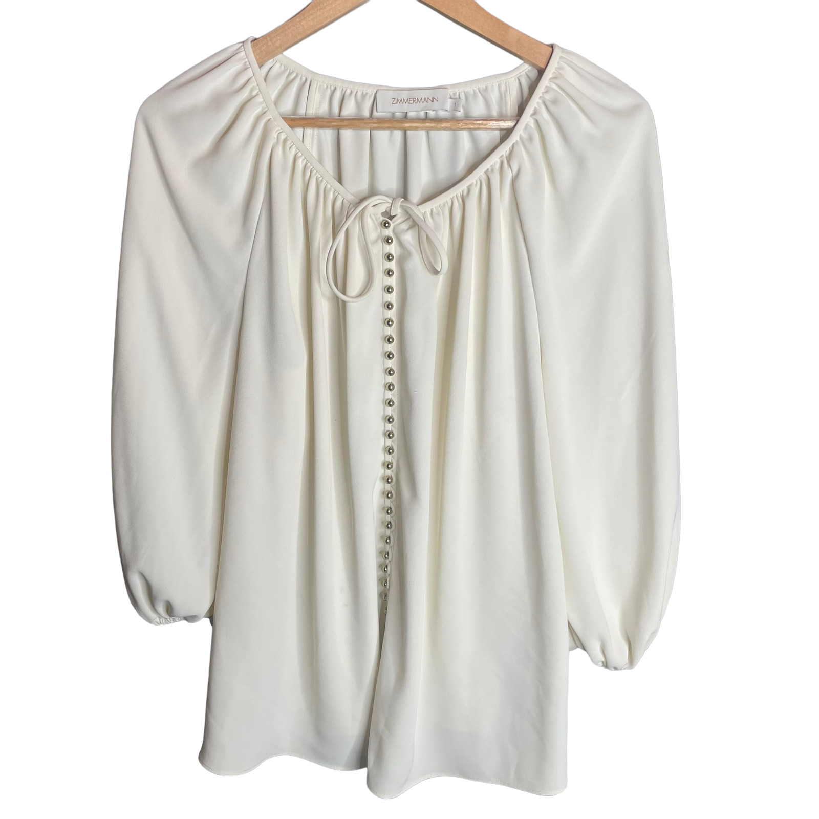 Zimmermann Bow Detailed Gathered Twill Blouse Whi… - image 3