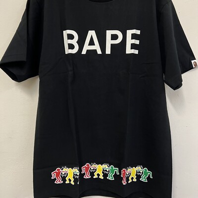 BAPE x Keith Haring Foundation Tee T Shirt Sz L Black A Bathing Ape 2018 