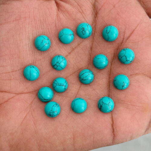 Lotto di pietre preziose sciolte cabochon blu turchese rotondo da 3 mm a 20 mm - Foto 1 di 7