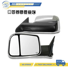 Power Heated Chrome Tow Mirrors For 10-17 Ram 1500-3500 LED Puddle Lights