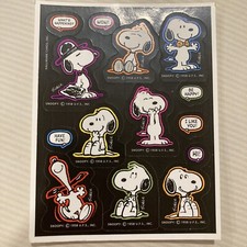 Vintage Hallmark Peanuts Happy Snoopy Sticker Sheet Black Background
