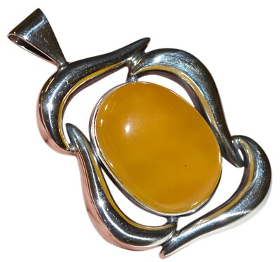 21,4 g Echt Baltischer Eigelb Bernstein Silber Anhänger Schmuck (mila) JY3652
