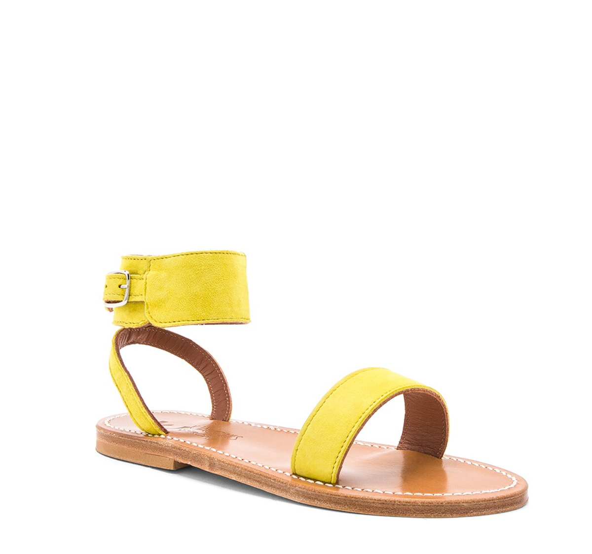 K Jacques Saratoga Sandals Womens 38 8 Yellow Suede Ankle Cuff  
