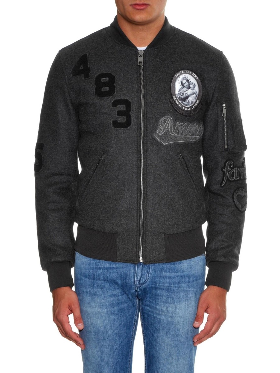Dolce & Gabbana Jacket Men's Wool Blend Famiglia Patch Bomber Size