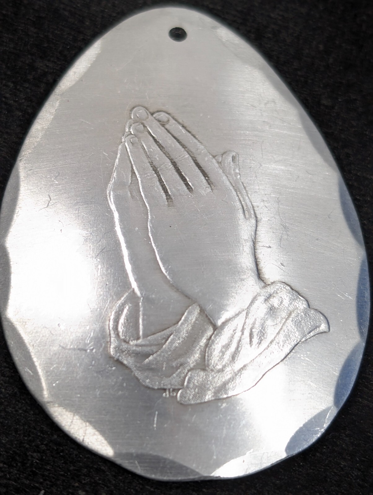 Wendell August Forge Praying Hands Aluminum Silver Tone Teardrop Ornament