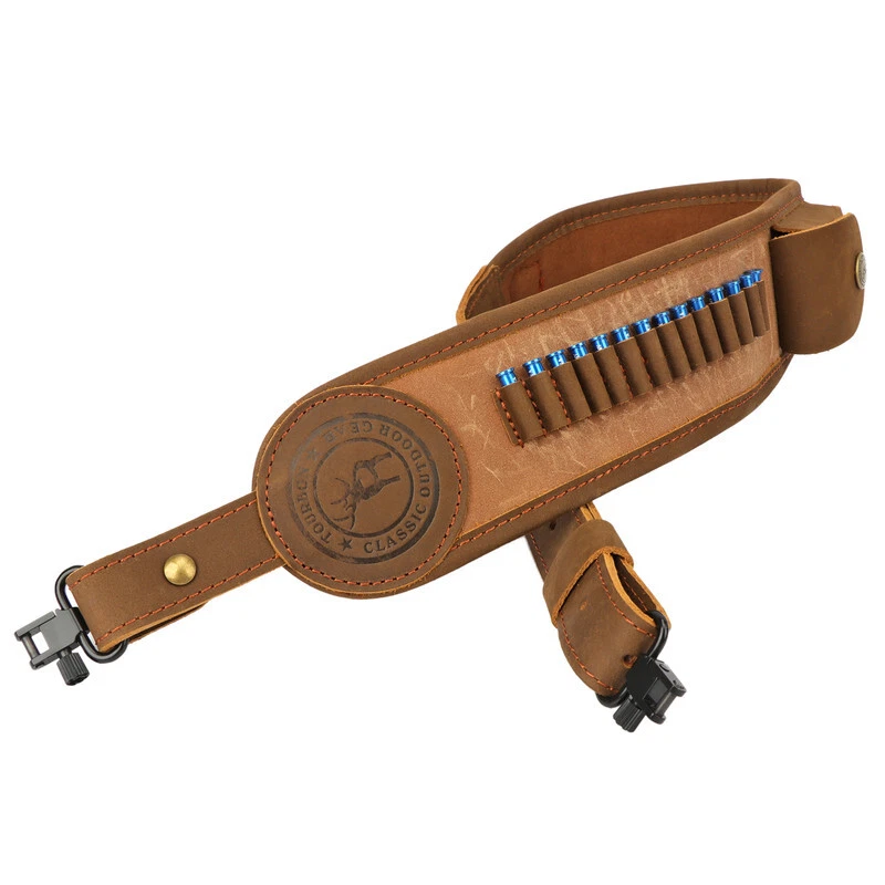 TOURBON Canvas Rifle Sling .22LR Bullets Holder Pouch Finger Rest w/Swivels Clip - Image 3 of 4