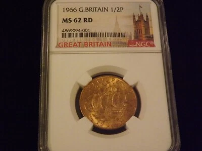 1966  1/2 Penny        Great Britain    NGC   MS 62 RD - Image 1 of 2