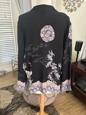 Citron Santa Monica black floral silk kimono jacket size M beautiful!