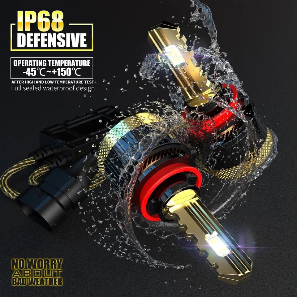 2X H9 LED Headlight Upgrade Bulbs, 120W 12000LM 6500K White Canbus LED Kit - Image 3 of 4