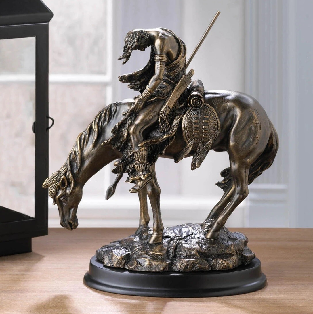 Bronze Look Frazer S End Of The Trail Sculpture Indian Warrior On Horse Statue Ebay