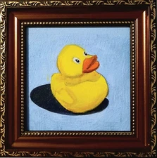 ORIGINAL Oil Painting HANDMADE Miniature Duckling Contemporary Wall Art Bathroom