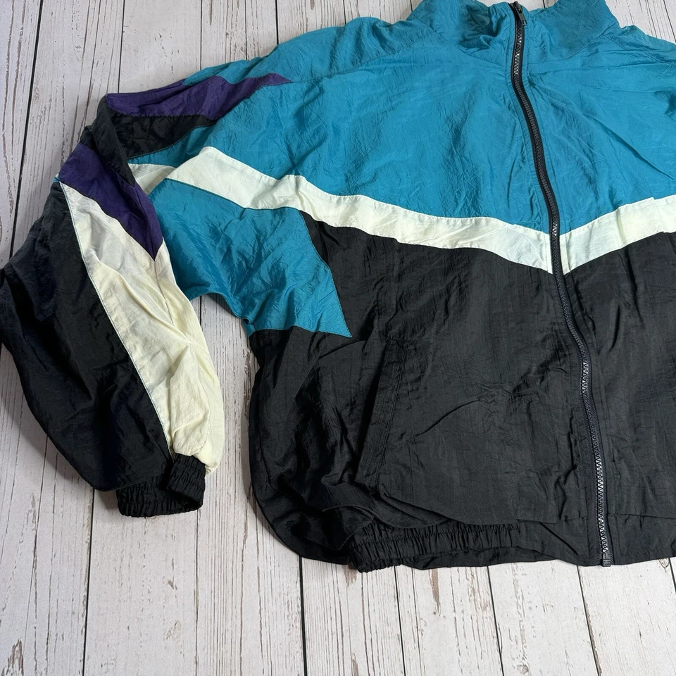 Vintage Athletic Works Full Zip Nylon Windbreaker Jacket Mens Large Colorblock - Image 2 of 4