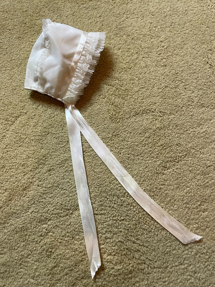 De colección Bebé Bebé Bautizo Bautizo Blanco Gorro Sombrero Encaje Bordado Organza Foto 2 de 4