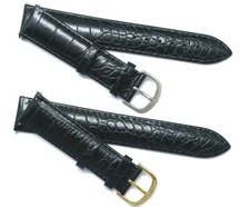 19 20 21mm Black Leather Water Resistant Watch Strap Silver Or Gold Tone Buckle