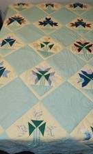 Vintage Quilt Handmade Tulip Basket 100x84 Inch Over Sized Granny Cottage Cotton