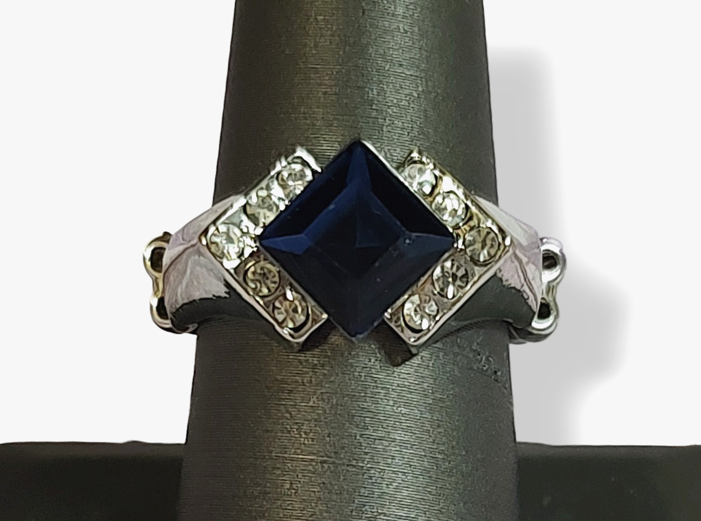 Adjustable Blue Ring Silver Tone Ring - image 1