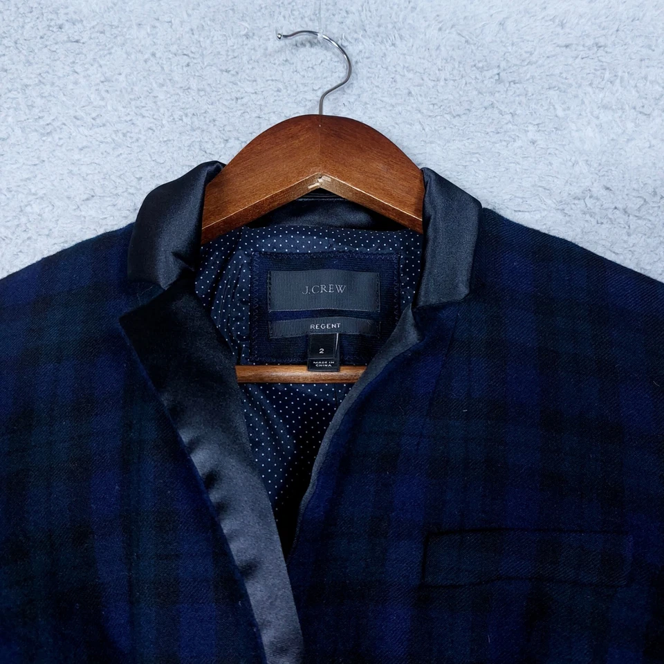 J. Blazer Crew Regent para mujer 2 azul a cuadros 100 % lana franela chaqueta de un botón Foto 3 de 4