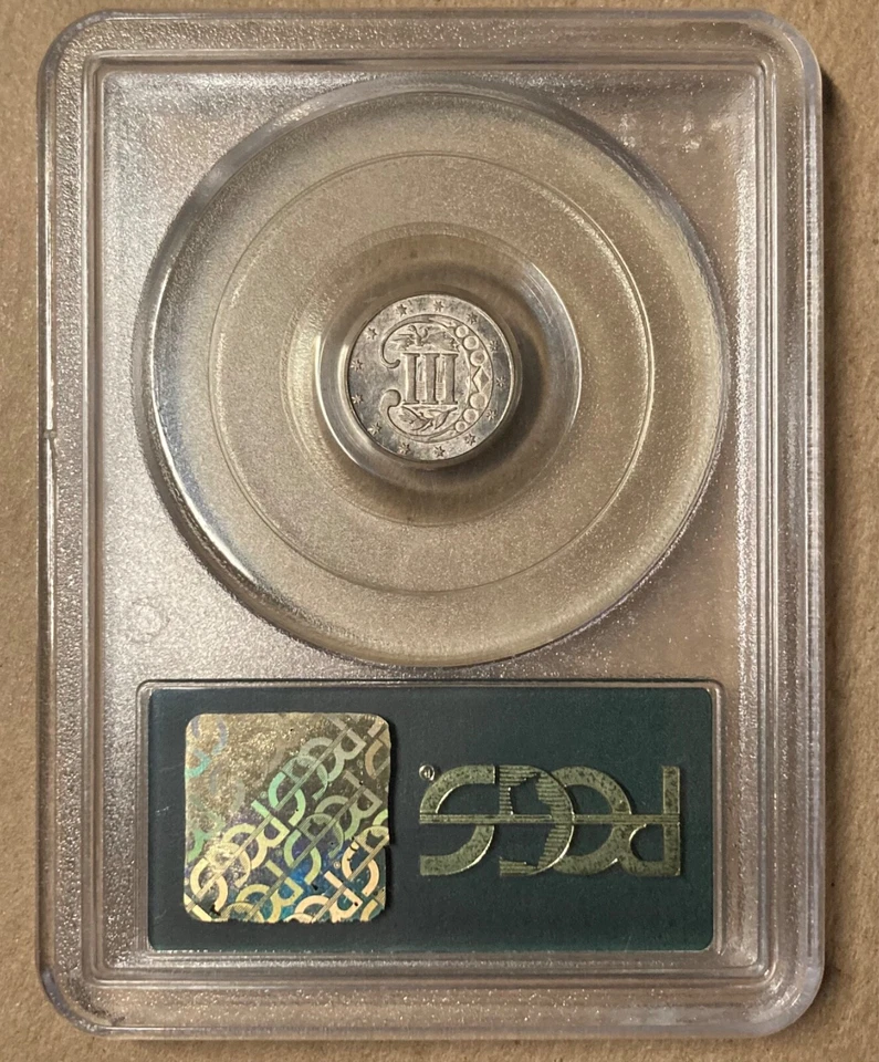 1860 PCGS AU58 Three Cent Silver 3cs - OGH - Rotated Reverse Dies - Mint Error - Image 2 of 4