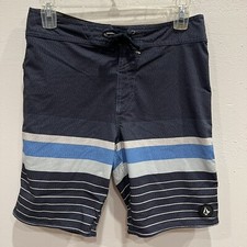 Volcom Quarta Static Young Boys Boardshort Size 29 Blue Striped White Trunks 8