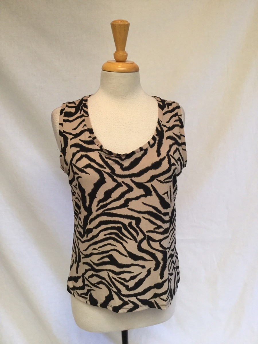 ELLEN TRACY Sleeveless Zebra Print Top-Cream & Black-Size L