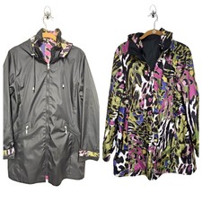 Regent Reversible Hooded Full Zip Rain Coat Jacket Multi Womens Size L Outerwear