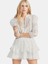 NWT LoveShackFancy Embroidered Eyelets Lace Crochet Mini Isidore Dress White XS