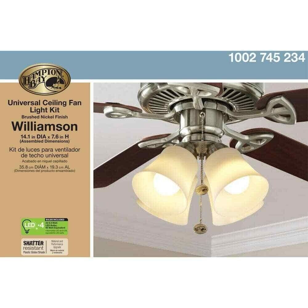 Hampton Bay Williamson LED Universal Ceiling Fan Light Kit Brushed