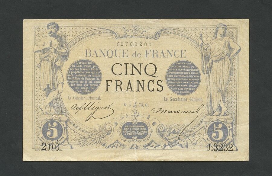 Dealing full price reduction FRANCE 5 francs NOIR 1873 Rare Very Worl Fine TTB El Paso Mall Date P60