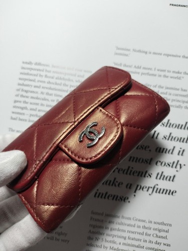 CHANEL 6 ring Key Case Matelasse Coco Mark Lambskin Leather Red France Auth - Picture 12 of 19