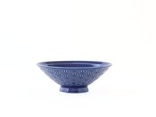 Hasami Ware Asabori Carved Flat Tea Bowl, Indigo