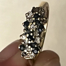 Vintage 9ct Yellow Gold Diamond Cluster Ring Size S Hallmarked 375 3mm Band 3g
