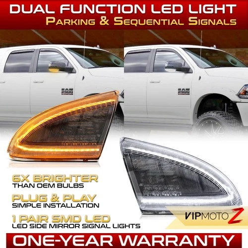 Sequential Amber LED Mirror Turn Signal Lights For 2009-2023 Ram 1500 2500 3500