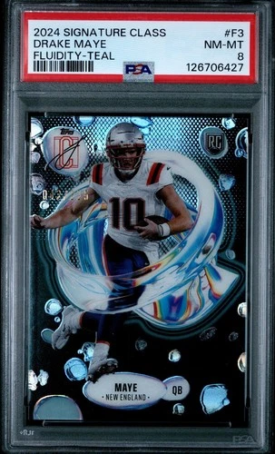 2024 Topps Signature Class Drake Maye Rookie Card Fluidity Teal #F-3 -/225 PSA 8