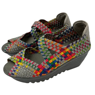 Bernie Mev Comfi Mary Jane 38/US 7 Rainbow Woven Wedge Sandals Peep Toe Elastic