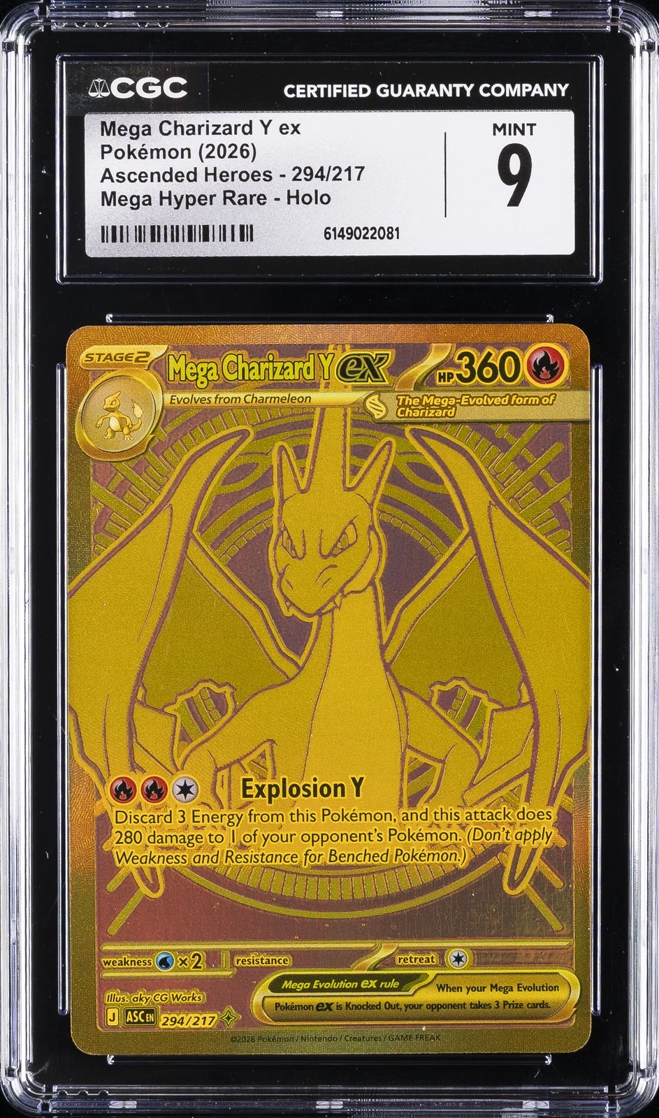 2026 POKEMON ASCENDED HEROES MEGA HYPER RARE HOLO MEGA CHARIZARD EX #294 CGC 9