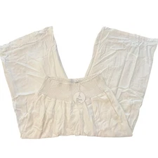 NWT ANRABESS Linen Blend Wide Leg Pants Women M White Crop Smocked Waist Flowy
