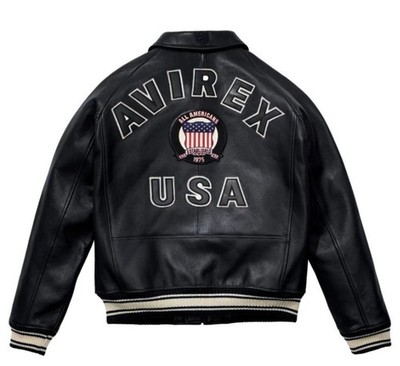 Avirex Herren Bomberjacke schwarz Echtleder American Flight Jacket