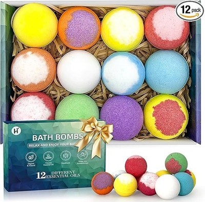 Bath Bomb Gift Set 12 Pack Handmade Organic Shea Butter Spa Self Care Women Men