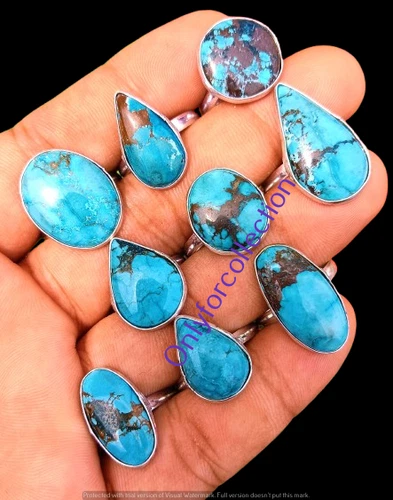 Handmade Turquoise Gemstone Rings Lot 925 Sterling Silver Plated Bulk  Jewelry - product listing photo