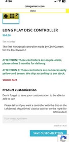 INTELLIVISION LONG PLAY DISC CONTROLLER BY COTE&rsquo;GAMERS 