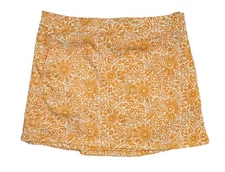 RIPSKIRT HAWAII Womens L Yellow Cream Floral Wrap Skirt Cover-Up Beachwear